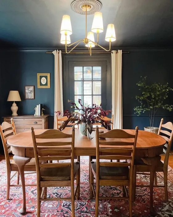 Behr Midnight Blue dining room and ceiling