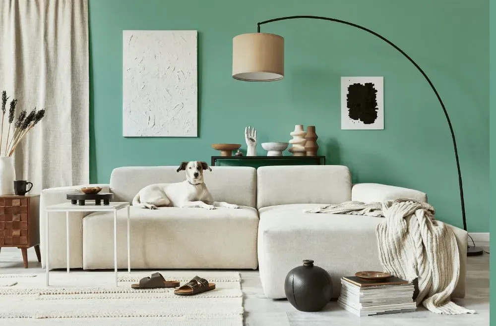 Behr Mild Evergreen cozy living room