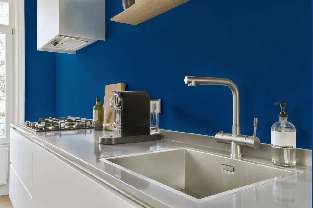 Behr Mondrian Blue kitchen painted backsplash