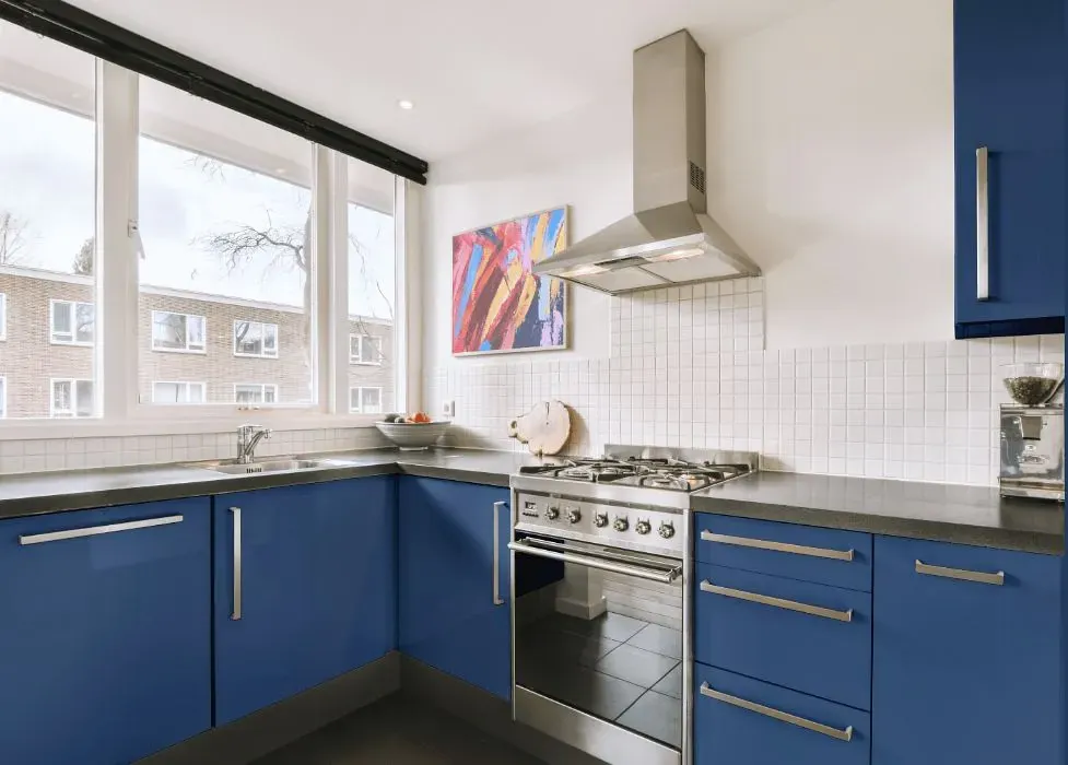 Behr Mosaic Blue kitchen cabinets