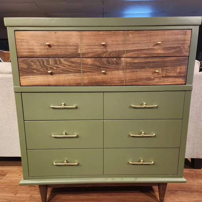 Behr Mountain Olive painted dresser color
