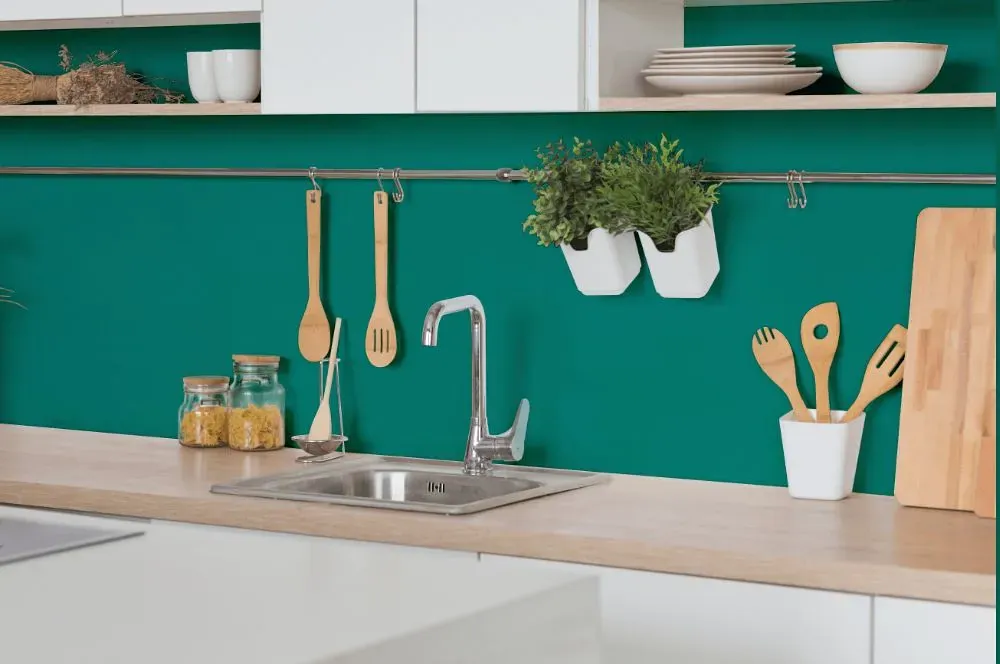 Behr Mystic Turquoise kitchen backsplash