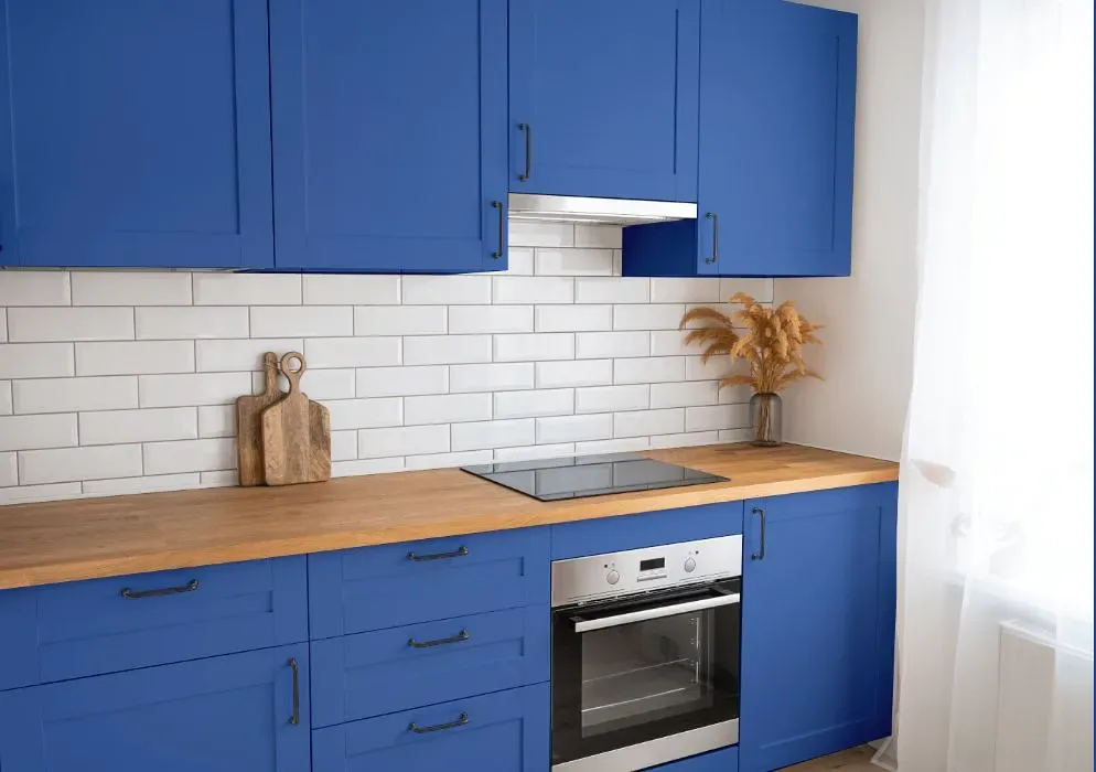 Behr New Age Blue kitchen cabinets