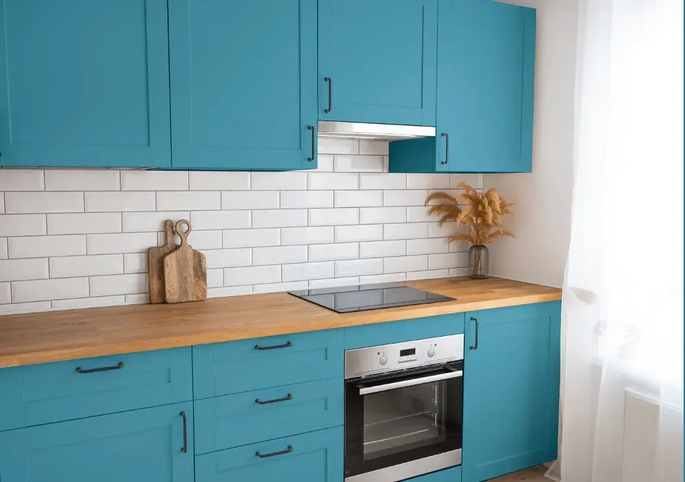 Behr North Pole Blue kitchen cabinets