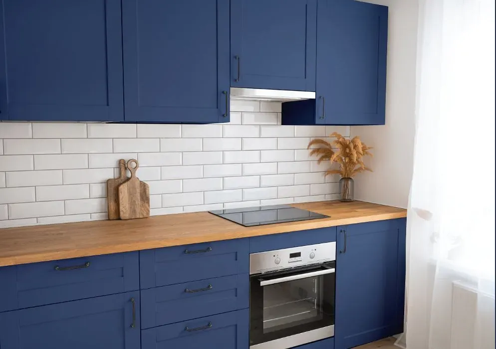 Behr Optimum Blue kitchen cabinets