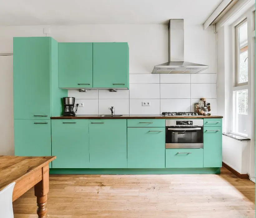Behr Pageant Green kitchen cabinets