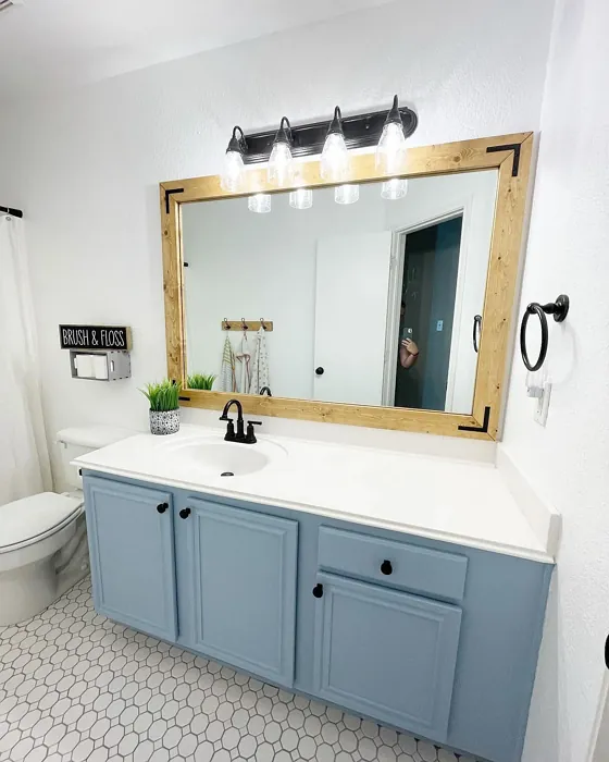 Behr Peaceful Blue bathroom vanity paint review