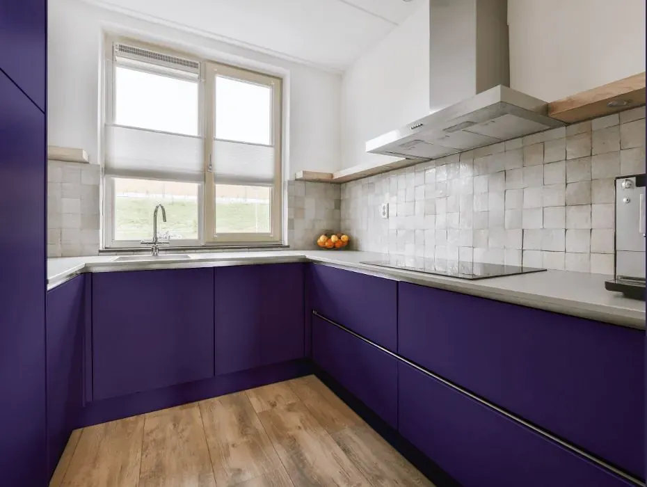 Behr Perpetual Purple small kitchen cabinets