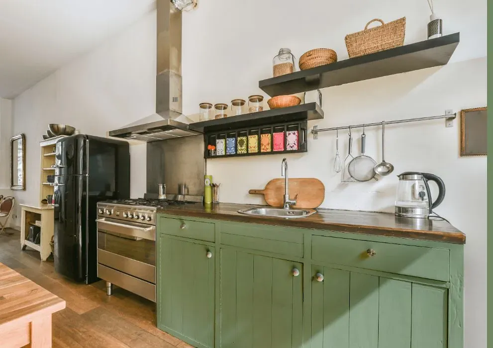 Behr Pesto Green kitchen cabinets