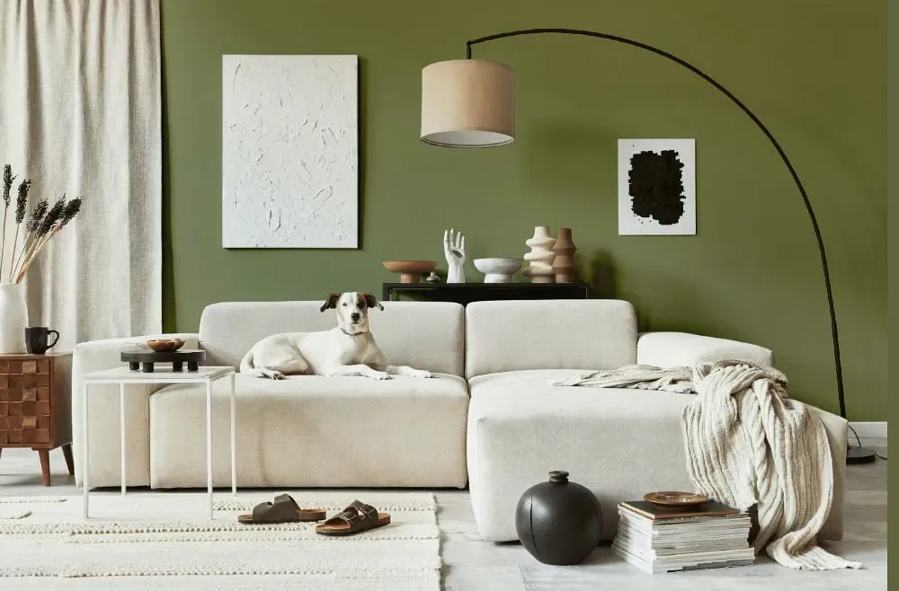 Behr Pesto Paste cozy living room