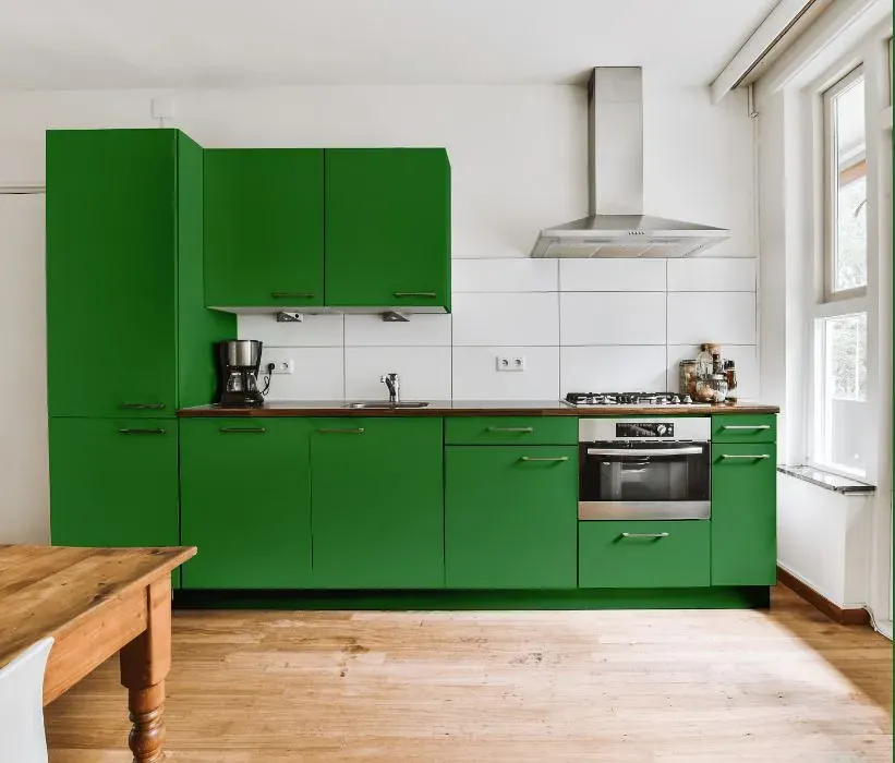 Behr Planet Green kitchen cabinets