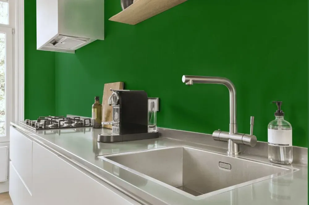 Behr Planet Green kitchen painted backsplash