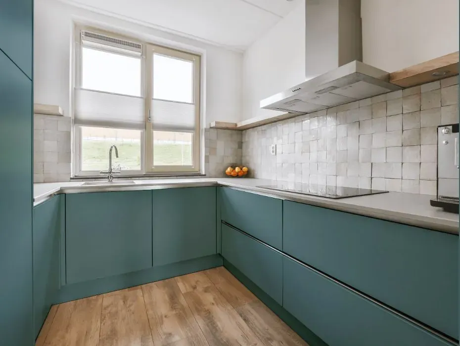 Behr Polaris Blue small kitchen cabinets
