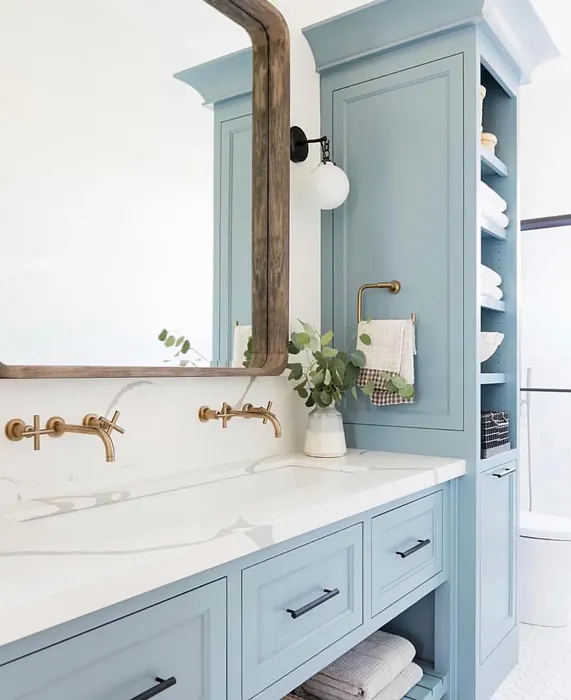 Behr Polaris Blue bathroom vanity color review