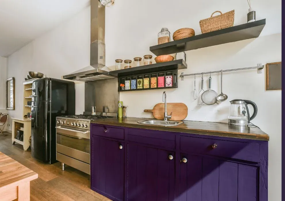 Behr Proper Purple kitchen cabinets