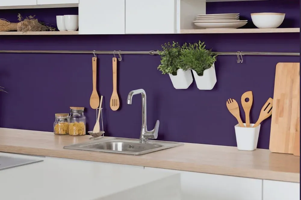 Behr Proper Purple kitchen backsplash