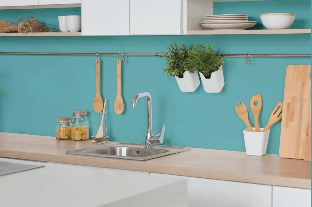 Behr Pure Turquoise kitchen backsplash