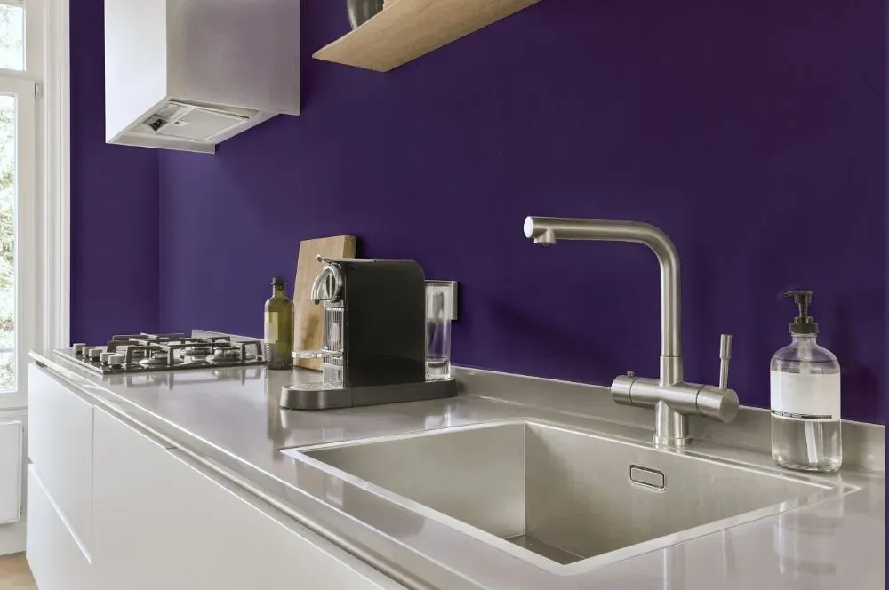 Behr Purple Sky kitchen painted backsplash