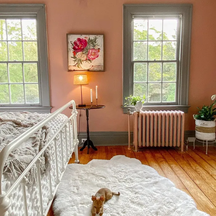 Behr Retro Pink farmhouse bedroom interior