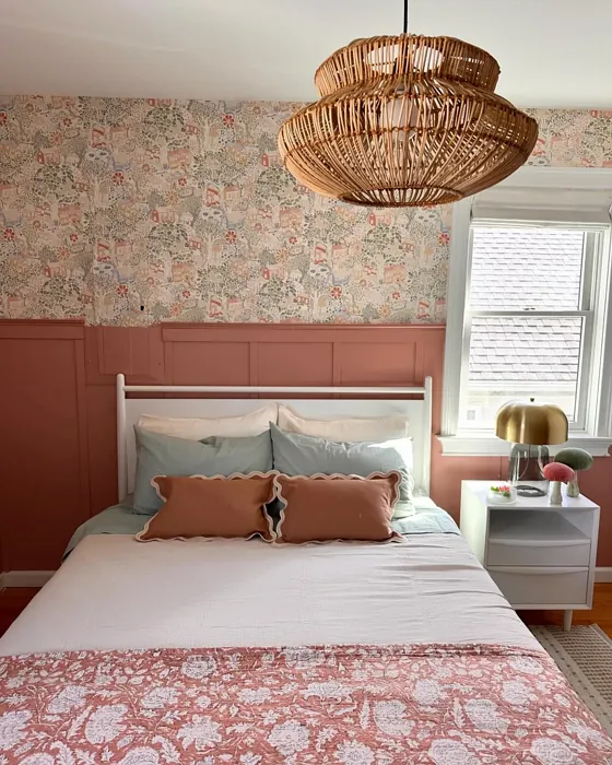 Behr Retro Pink bedroom wall panelling 