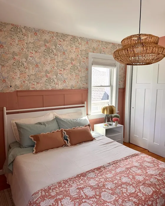 Behr Retro Pink bedroom wall panelling color