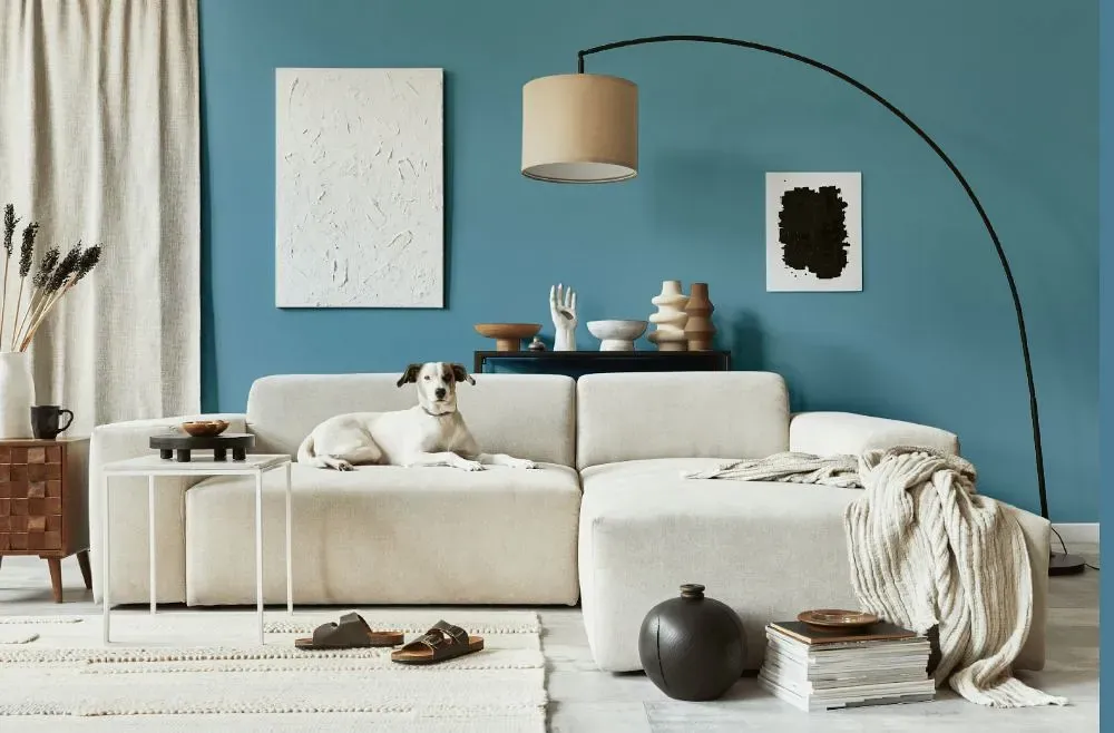 Behr Saga Blue cozy living room