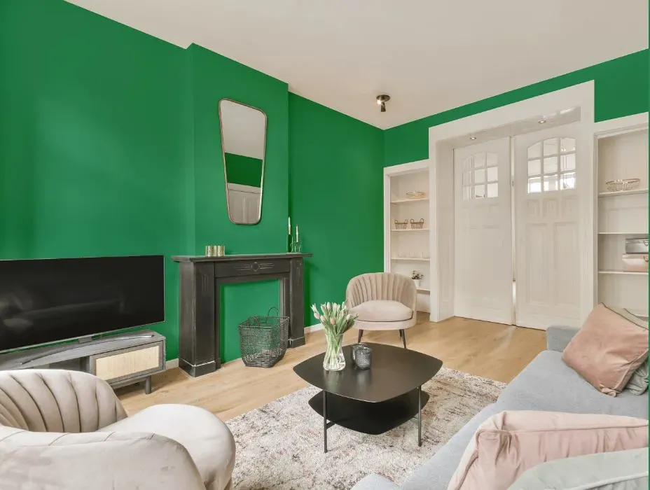 Behr Shamrock Green victorian house interior