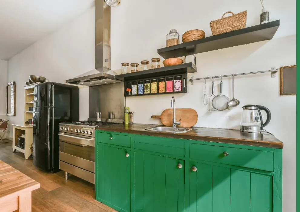 Behr Shamrock Green kitchen cabinets