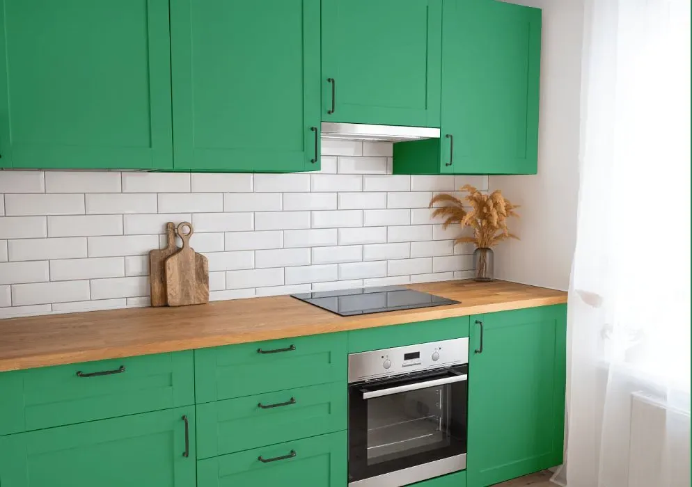 Behr Shamrock Green kitchen cabinets