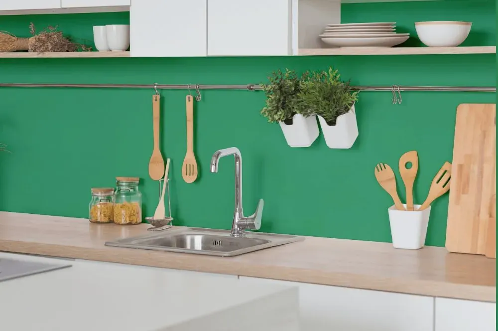 Behr Shamrock Green kitchen backsplash