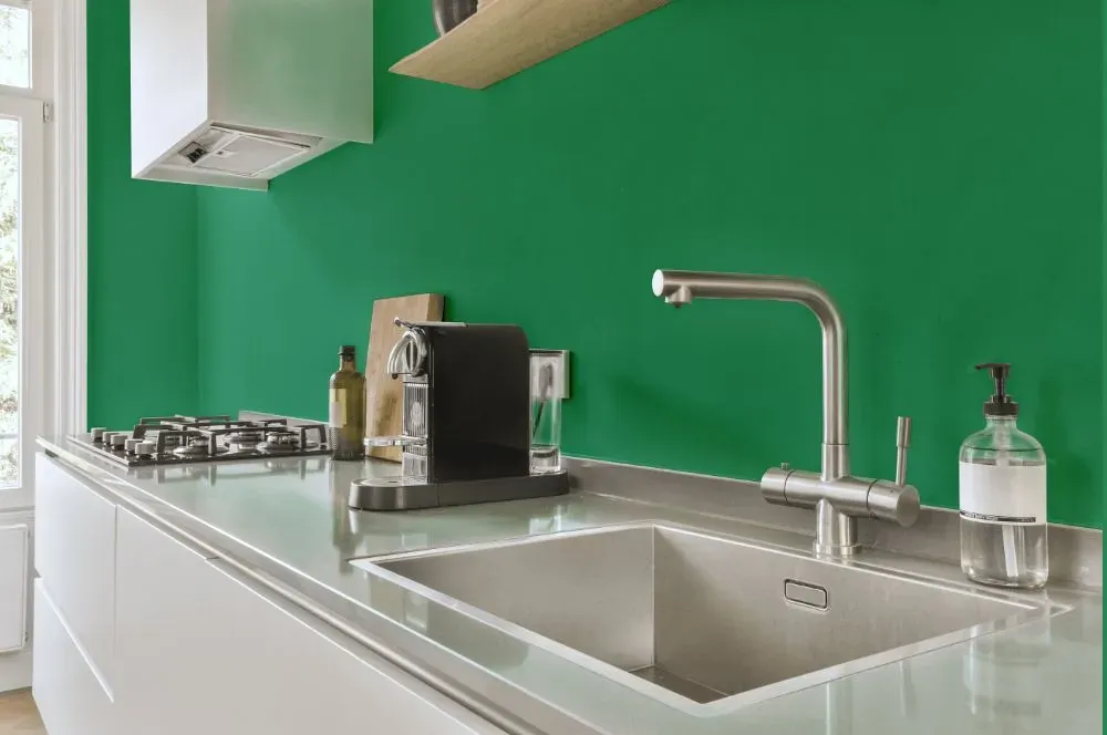 Behr Shamrock Green kitchen painted backsplash