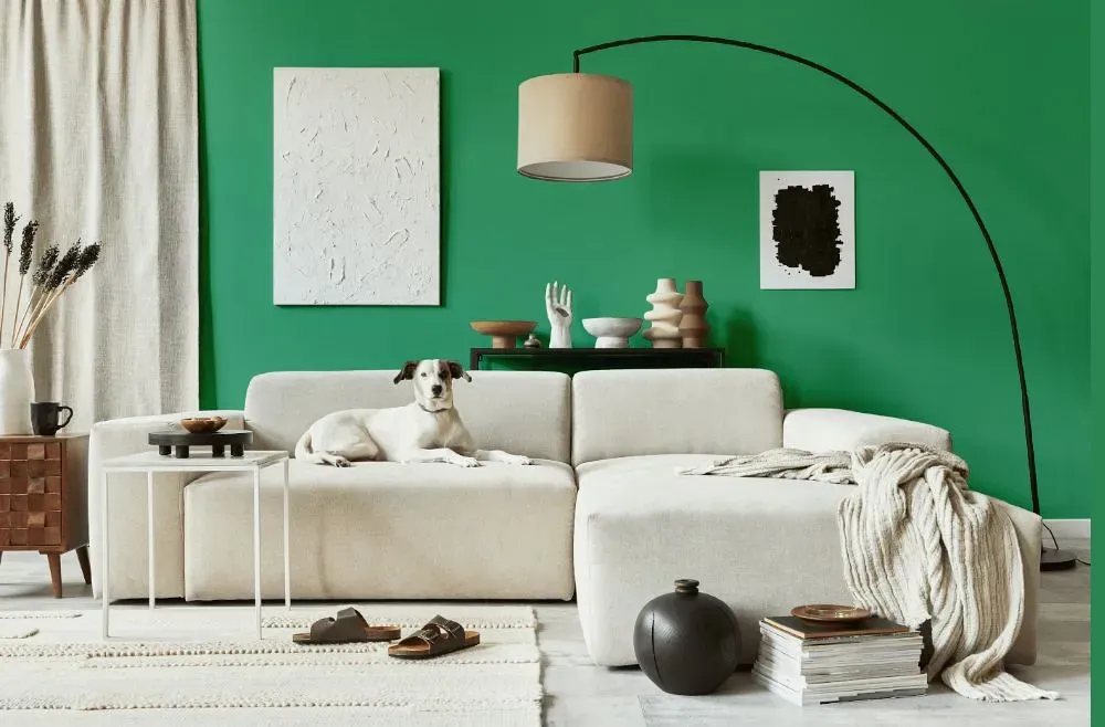 Behr Shamrock Green cozy living room