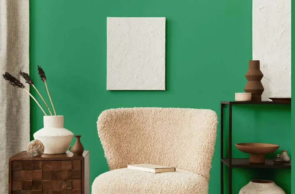 Behr Shamrock Green living room interior