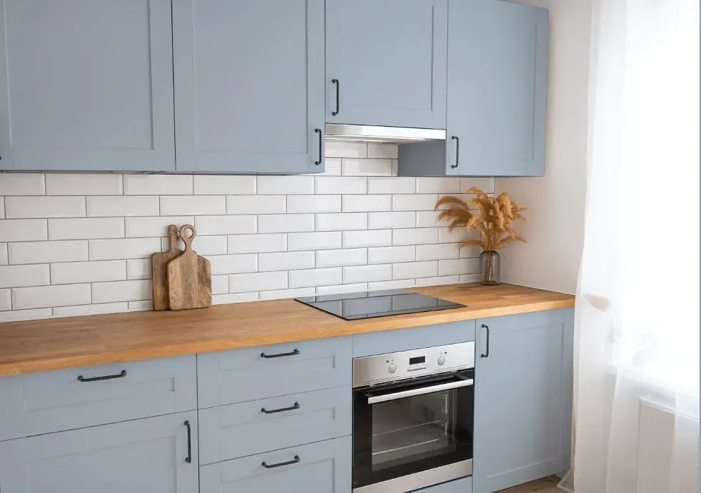 Behr Simply Blue kitchen cabinets