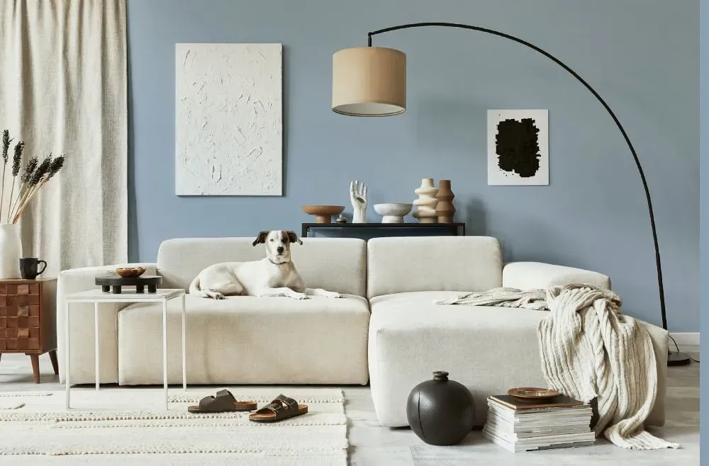 Behr Simply Blue cozy living room