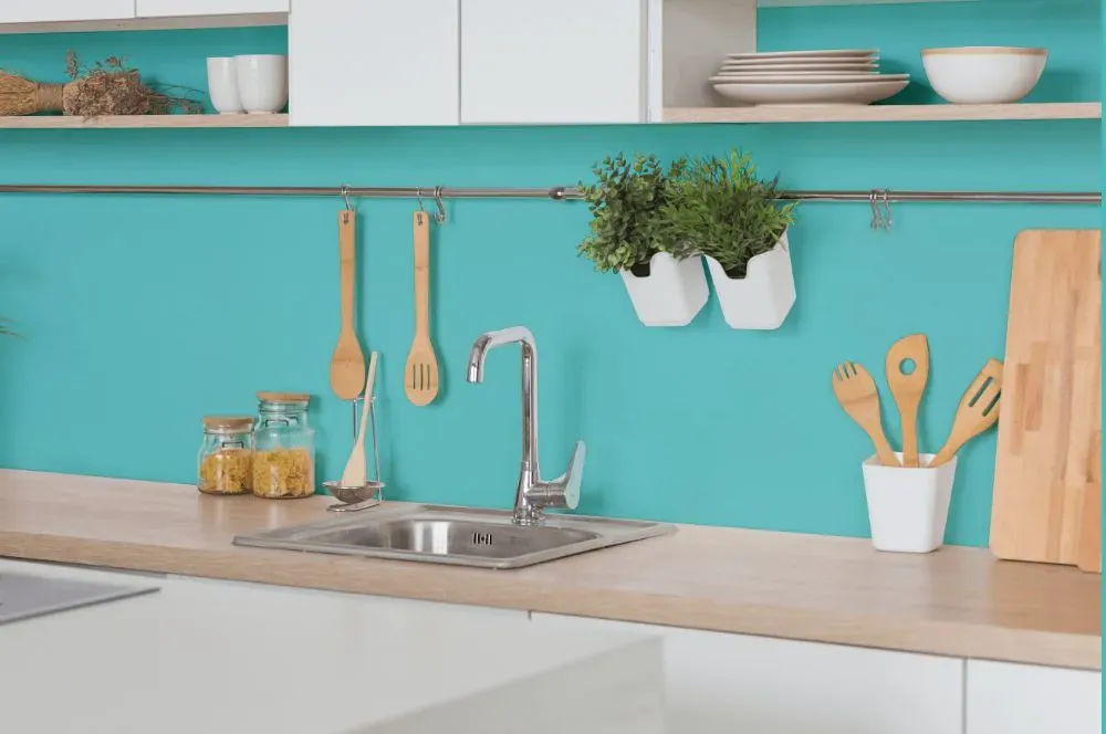 Behr Soft Turquoise kitchen backsplash