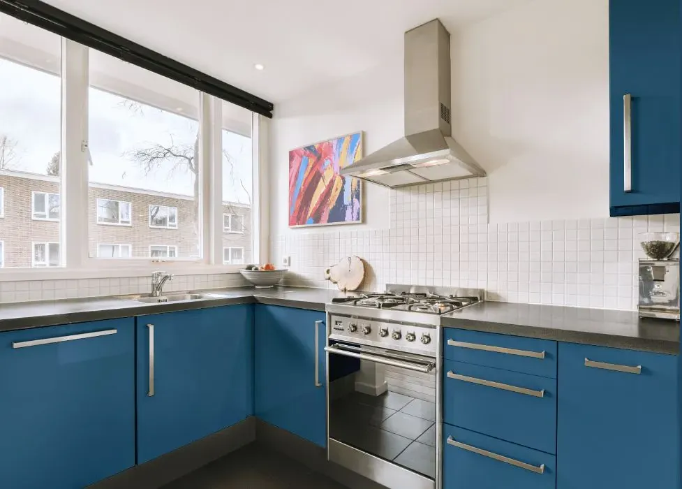 Behr Sojourn Blue kitchen cabinets