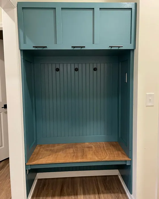 Behr Sophisticated Teal painted furniture color review