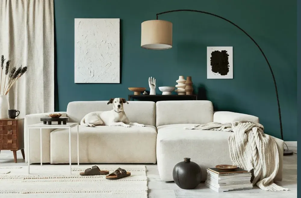 Behr Sophisticated Teal cozy living room