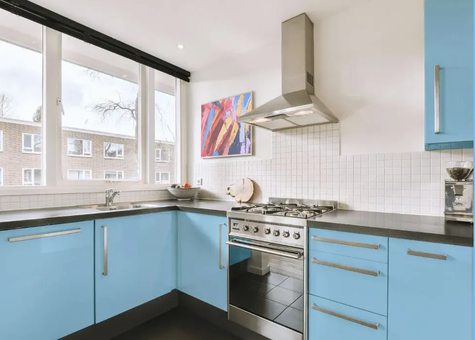 Behr Spa Blue kitchen cabinets