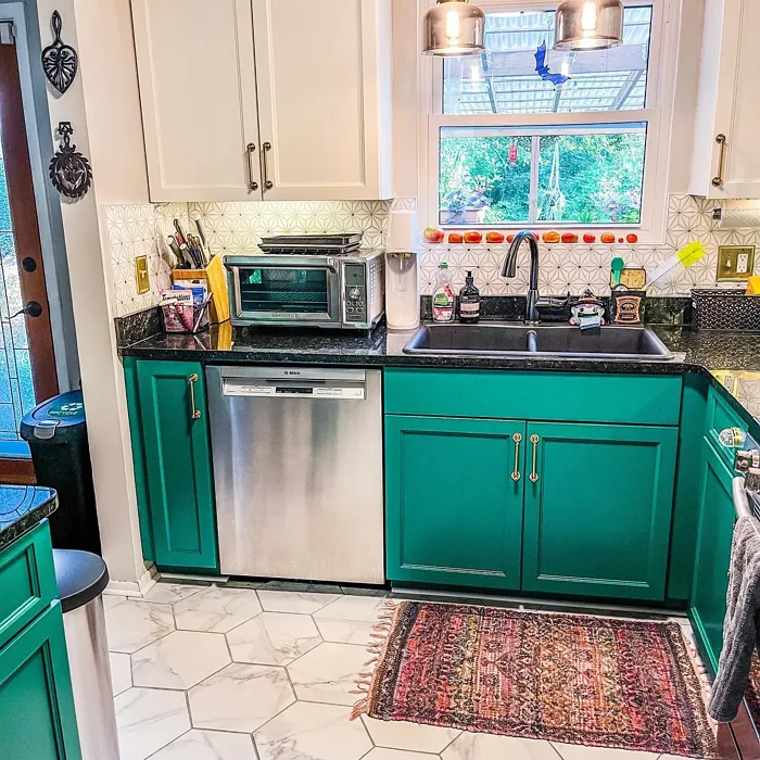 Behr Sparkling Emerald kitchen cabinets paint
