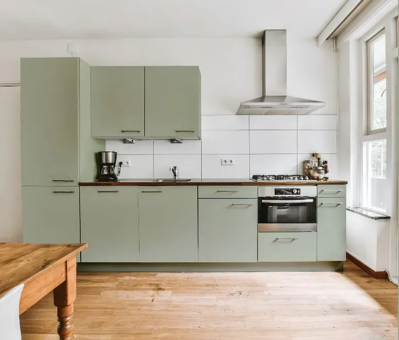 Behr Summer Green kitchen cabinets