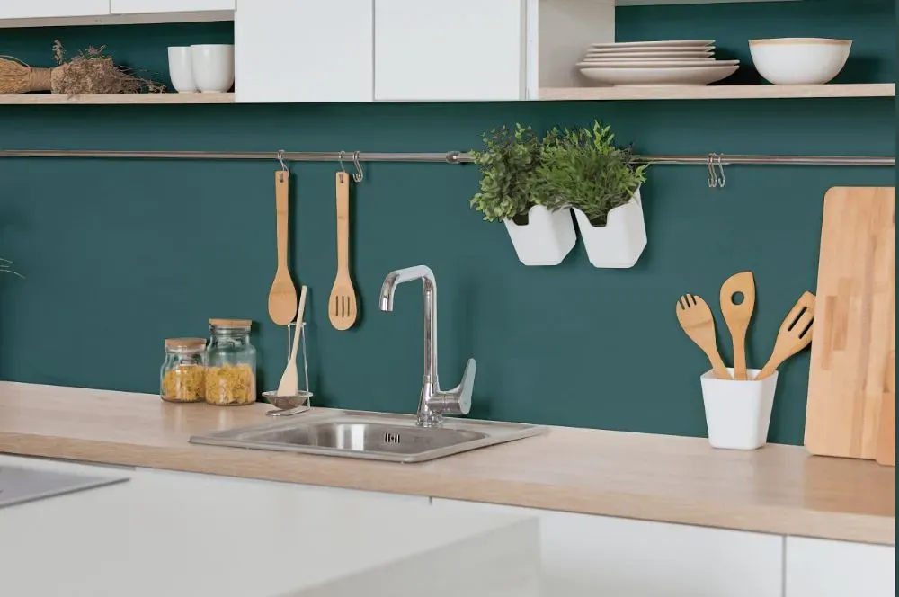 Behr Tealish kitchen backsplash