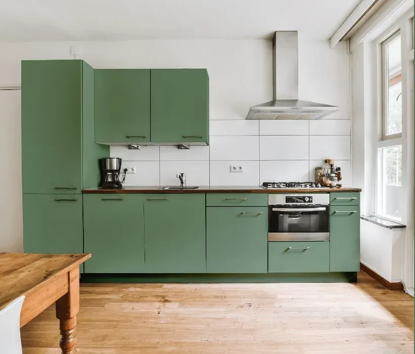 Behr Track Green kitchen cabinets