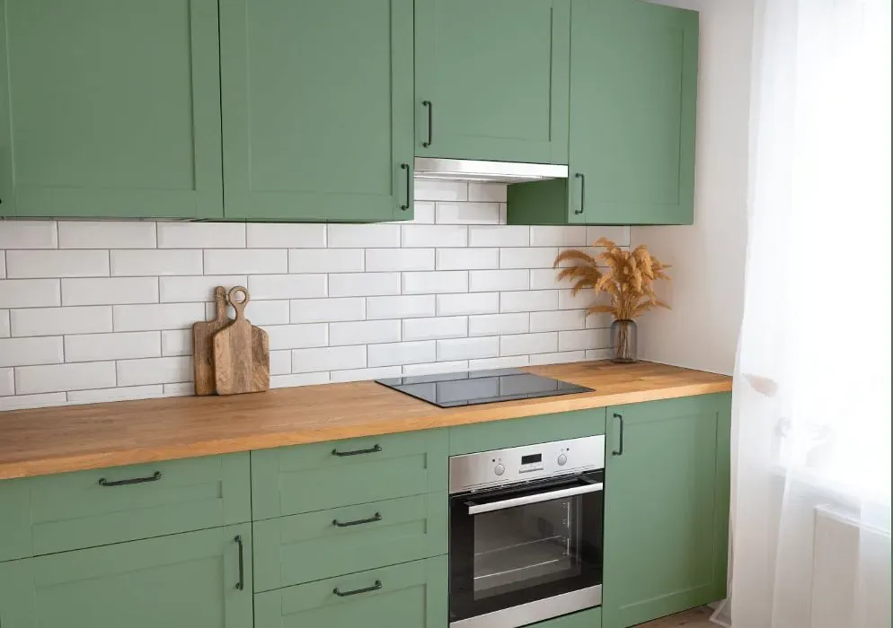 Behr Track Green kitchen cabinets