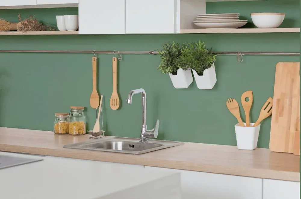 Behr Track Green kitchen backsplash