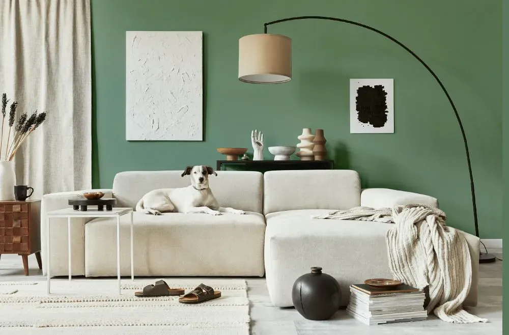 Behr Track Green cozy living room