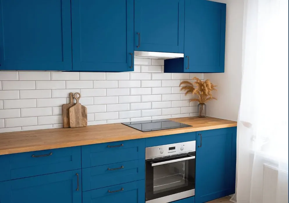 Behr Traditional Blue kitchen cabinets