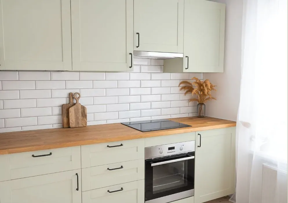 Behr Whitened Sage kitchen cabinets