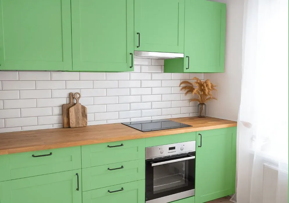 Behr Young Green kitchen cabinets